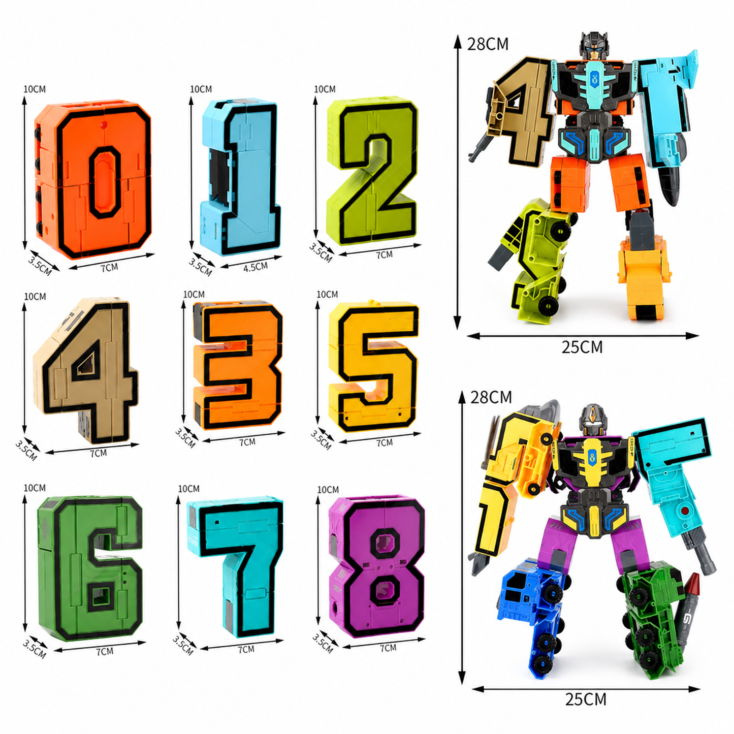 Juego de Números Transformables en Vehiculos y Robots