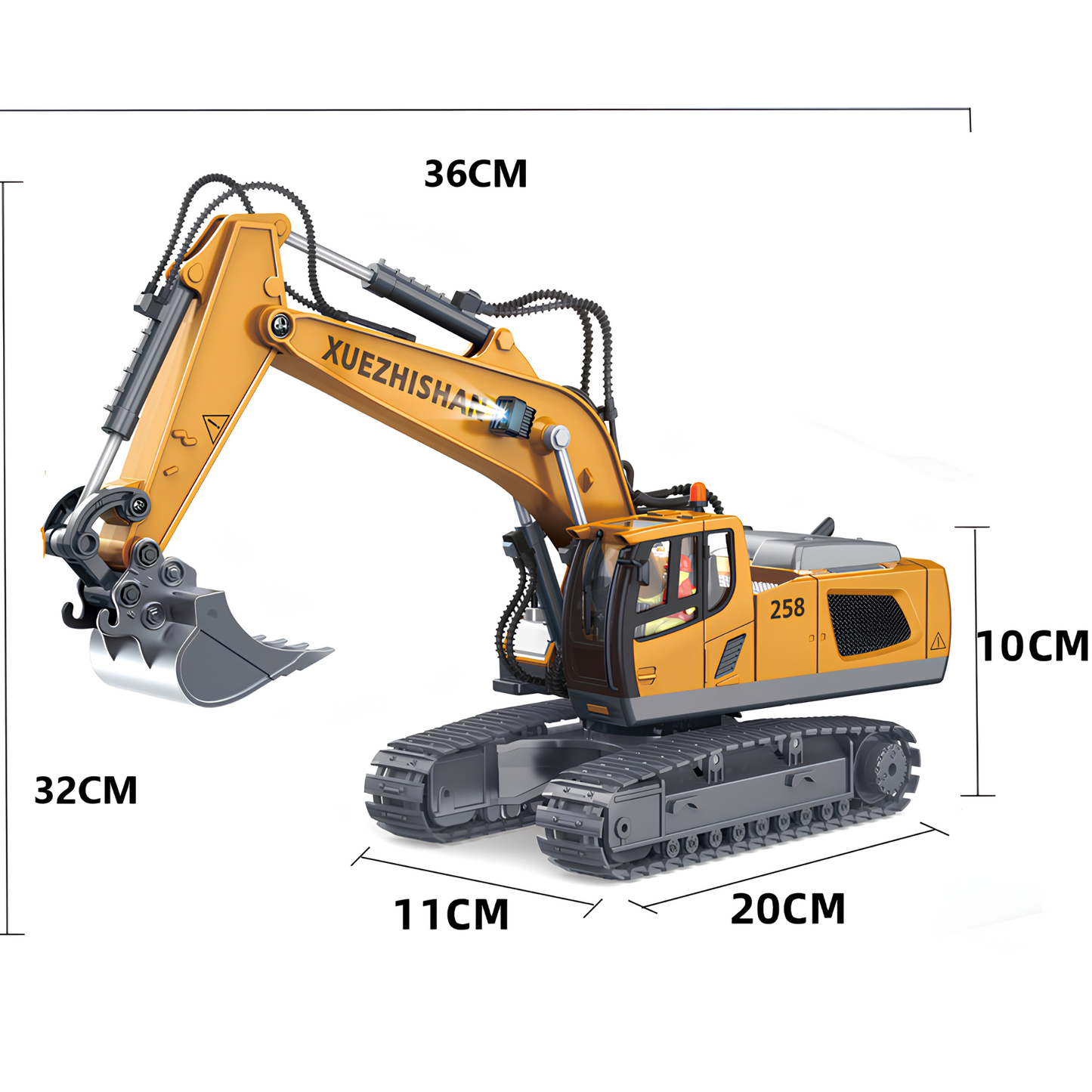 Excavadora Realista con Movimiento y Giro de Pala a Control Remoto