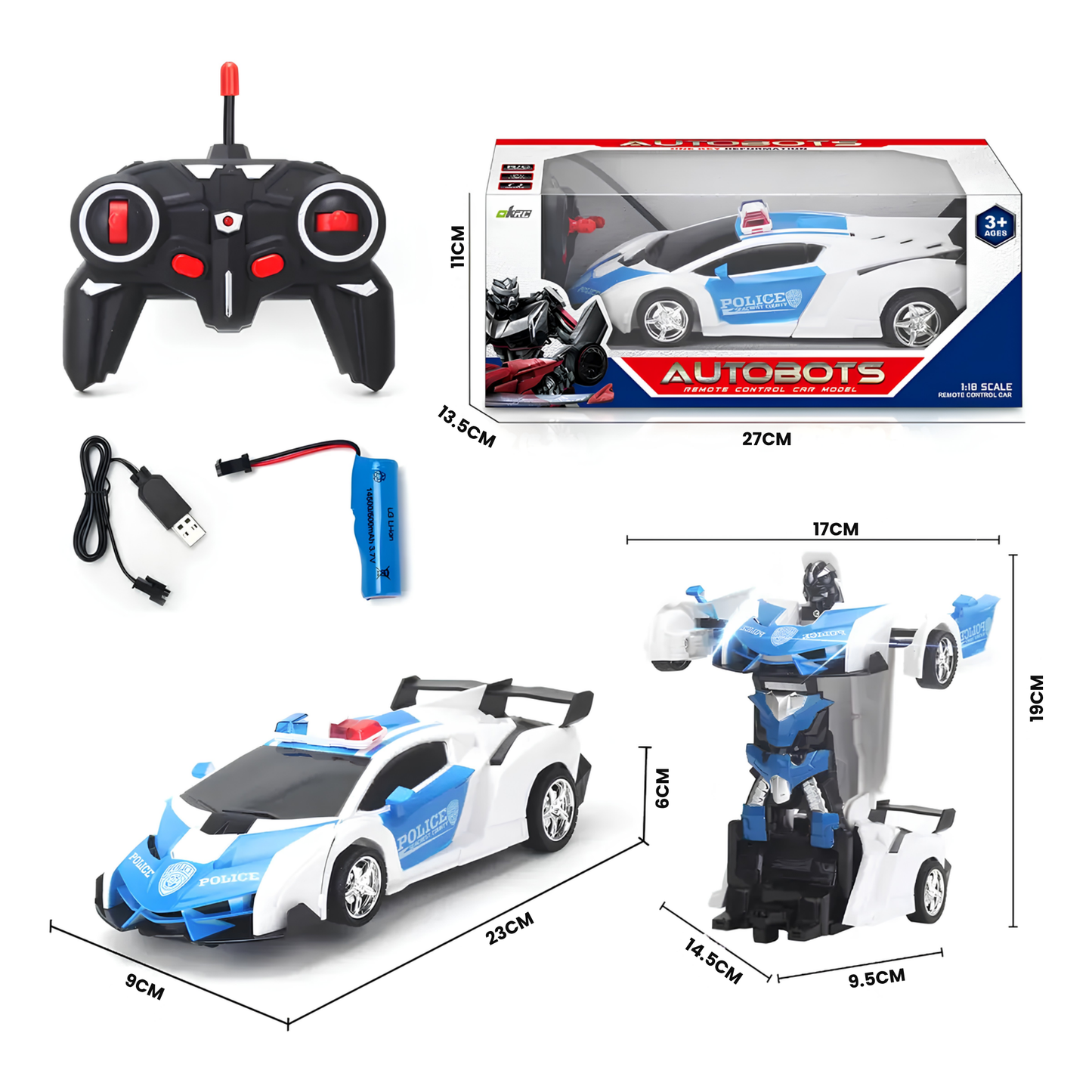 Auto Robot Patrulla a Control Remoto Transformer
