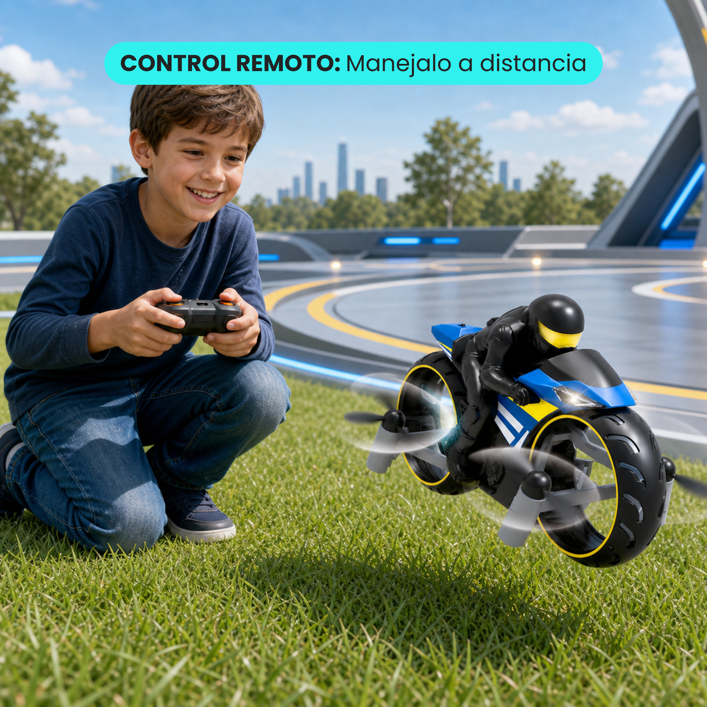 Motocicleta Dron 2 en 1 Aerea y Terrestre a Control Remoto