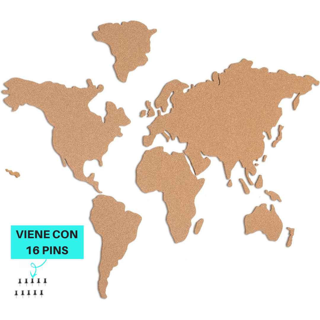 Mapamundi Viajero De Corcho Decoración Destinos Con Pins