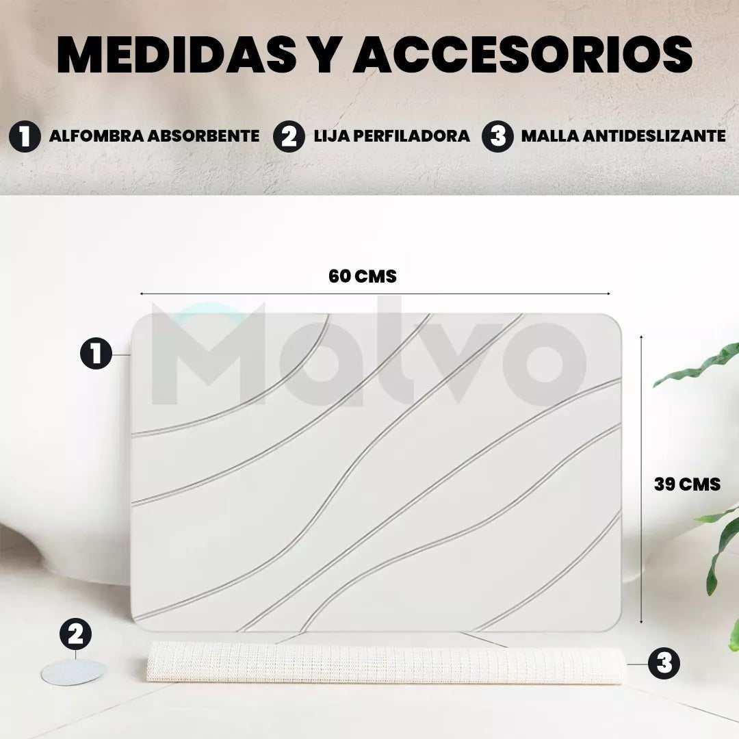 Alfombra de Diatomita Antideslizante - Absorbe al Instante - Malvo