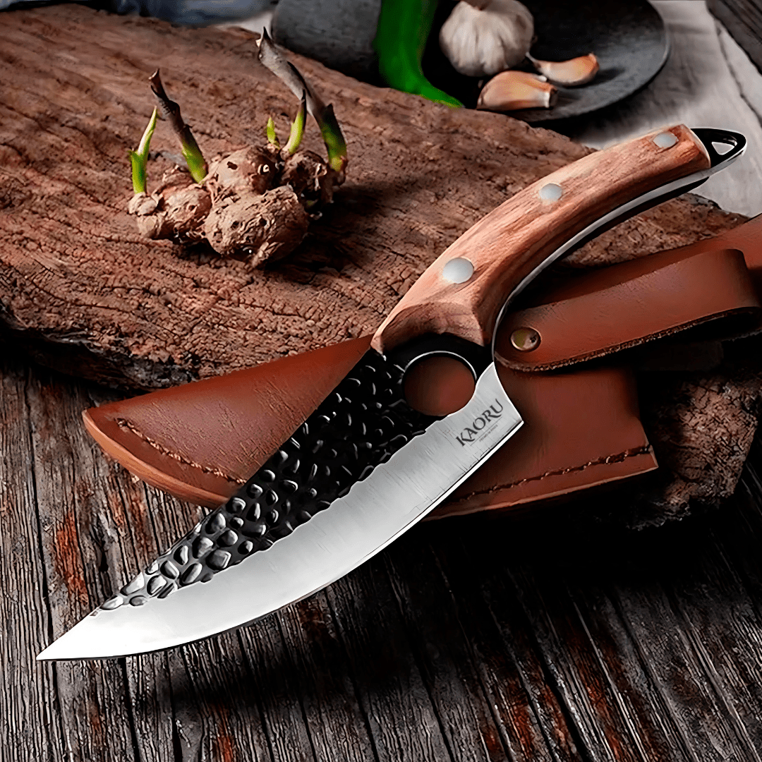 Cuchillo Premium Porta Dedo Kaoru Mango Marrón Funda + Caja - Malvo