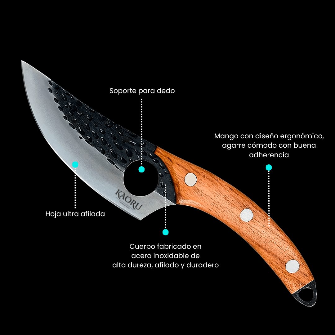 Cuchillo Premium Porta Dedo Kaoru Mango Marrón Funda + Caja - Malvo