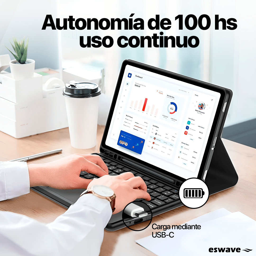 Funda Con Teclado Para Tablet Samsung S9 Y S9 Fe Eswave - Malvo