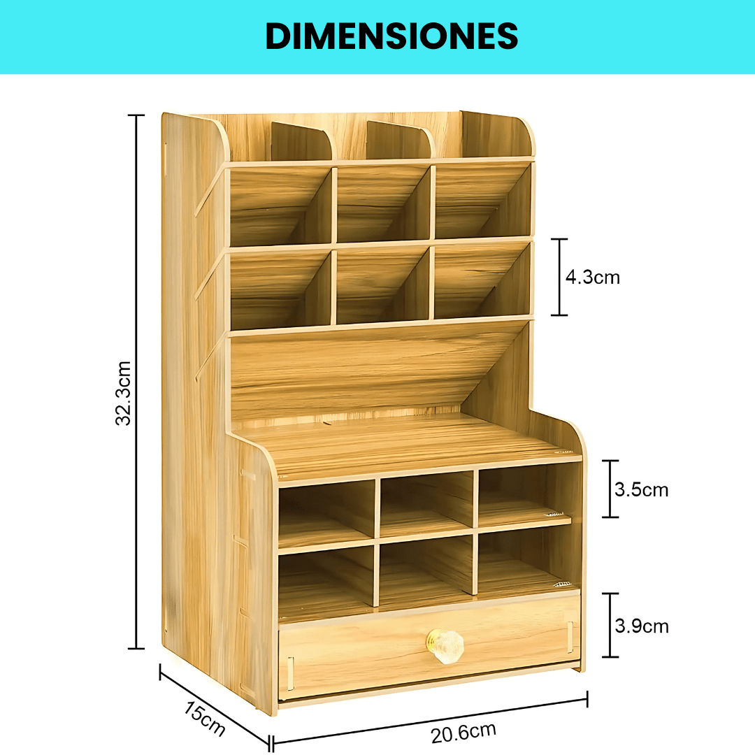 Organizador Escritorio Madera Multi Compartimiento - Malvo