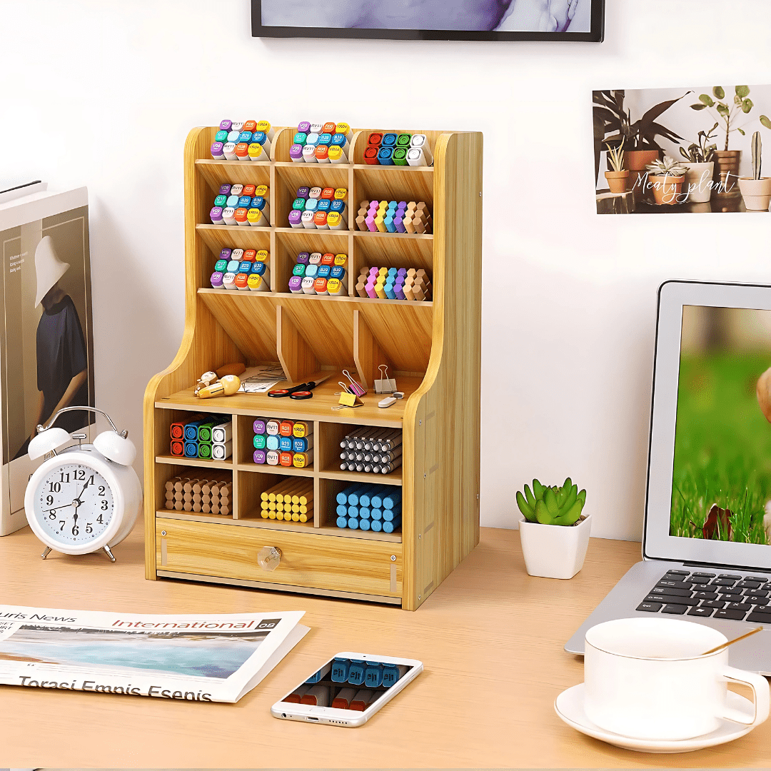 Organizador Escritorio Madera Multi Compartimiento - Malvo