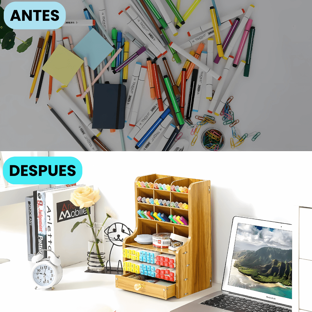 Organizador Escritorio Madera Multi Compartimiento - Malvo