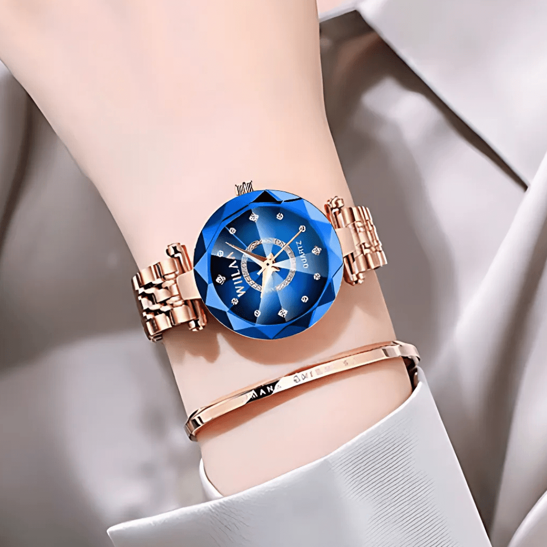 Reloj Pulsera De Dama Lujo Cuarzo Azul Acero Seno Elegance - Malvo