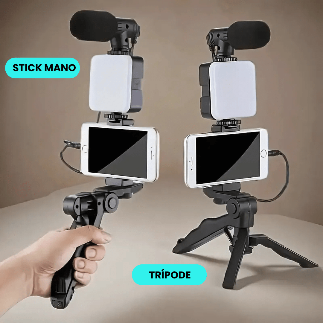 Stick Soporte Celular Micrófono + Luz Led - Malvo
