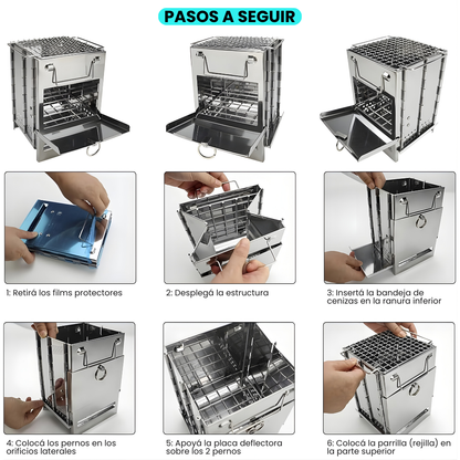 Estufa de Campamento Parrilla Plegable Acero Inoxidable