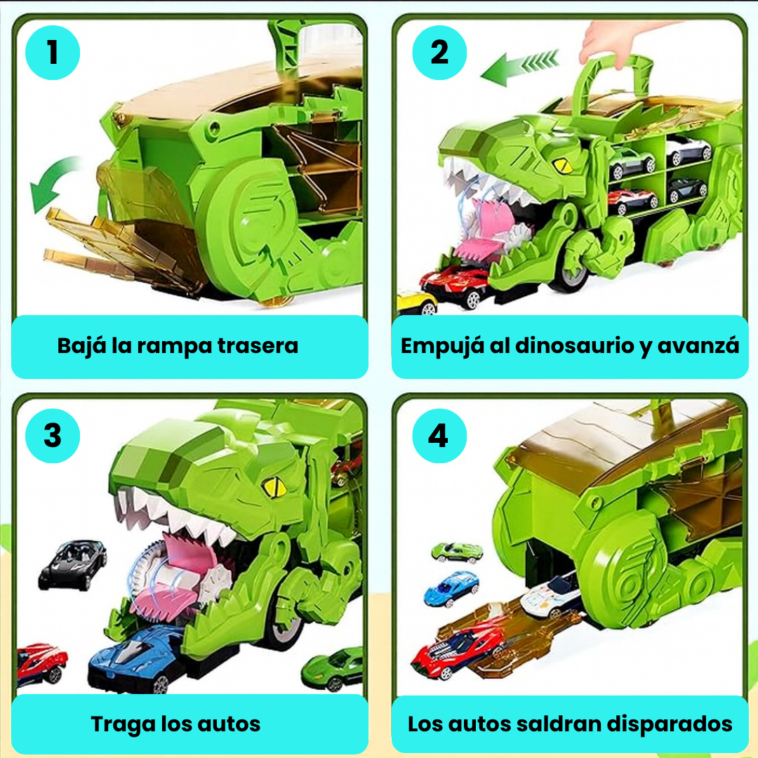 Camión Dinosaurio Porta Autitos con Rampa