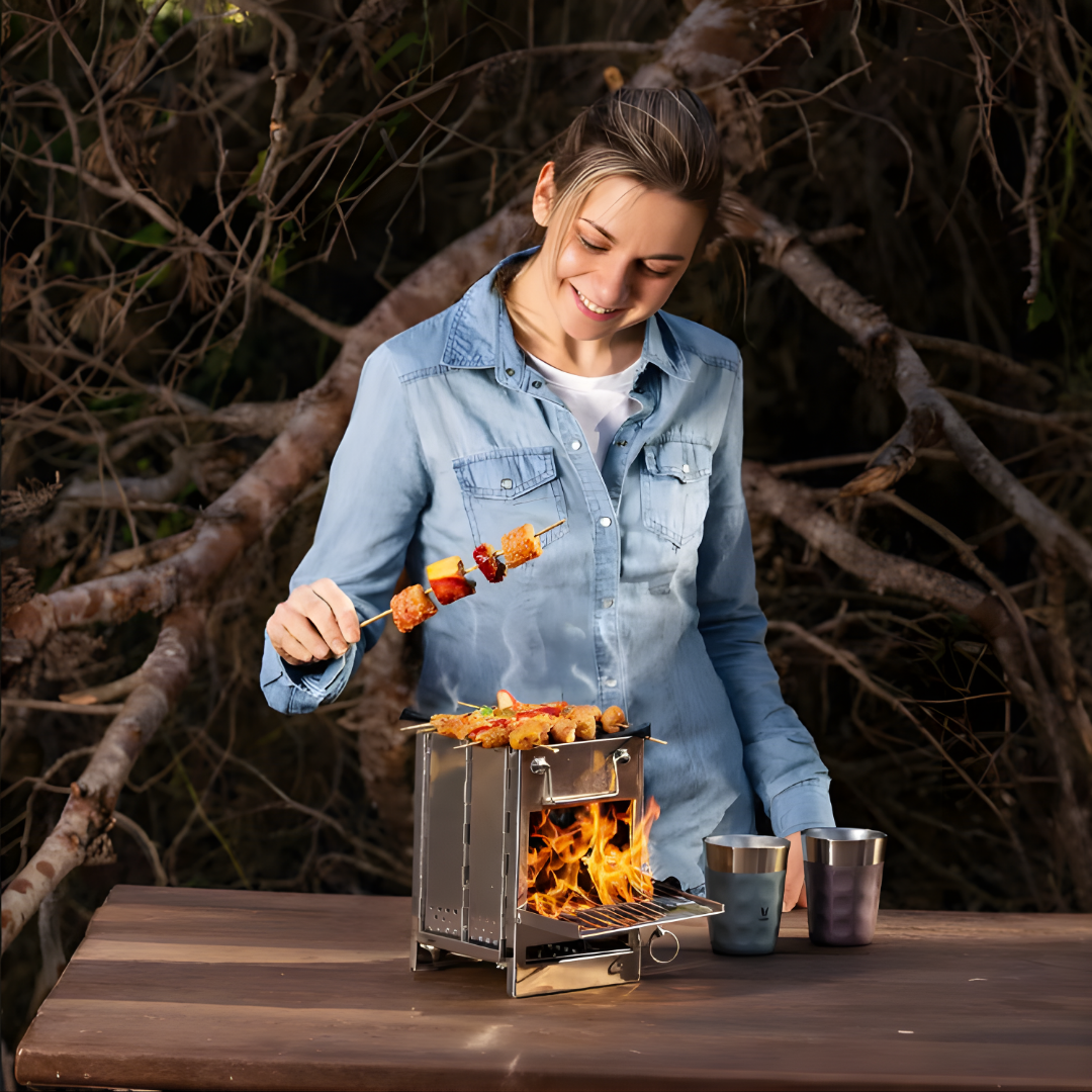 Estufa de Campamento Parrilla Plegable Acero Inoxidable