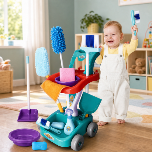 Carrito Limpieza Infantil Didáctico con Escoba y Trapeador