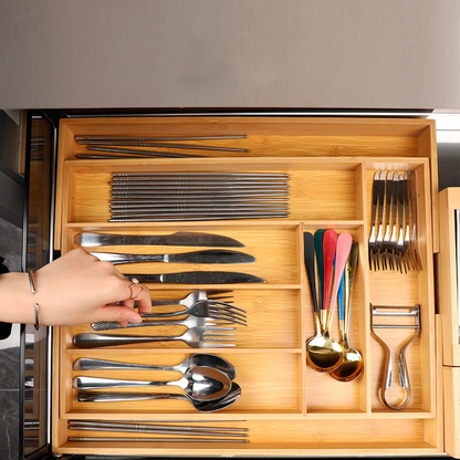 Cubiertero Organizador de cubiertos de madera extensible