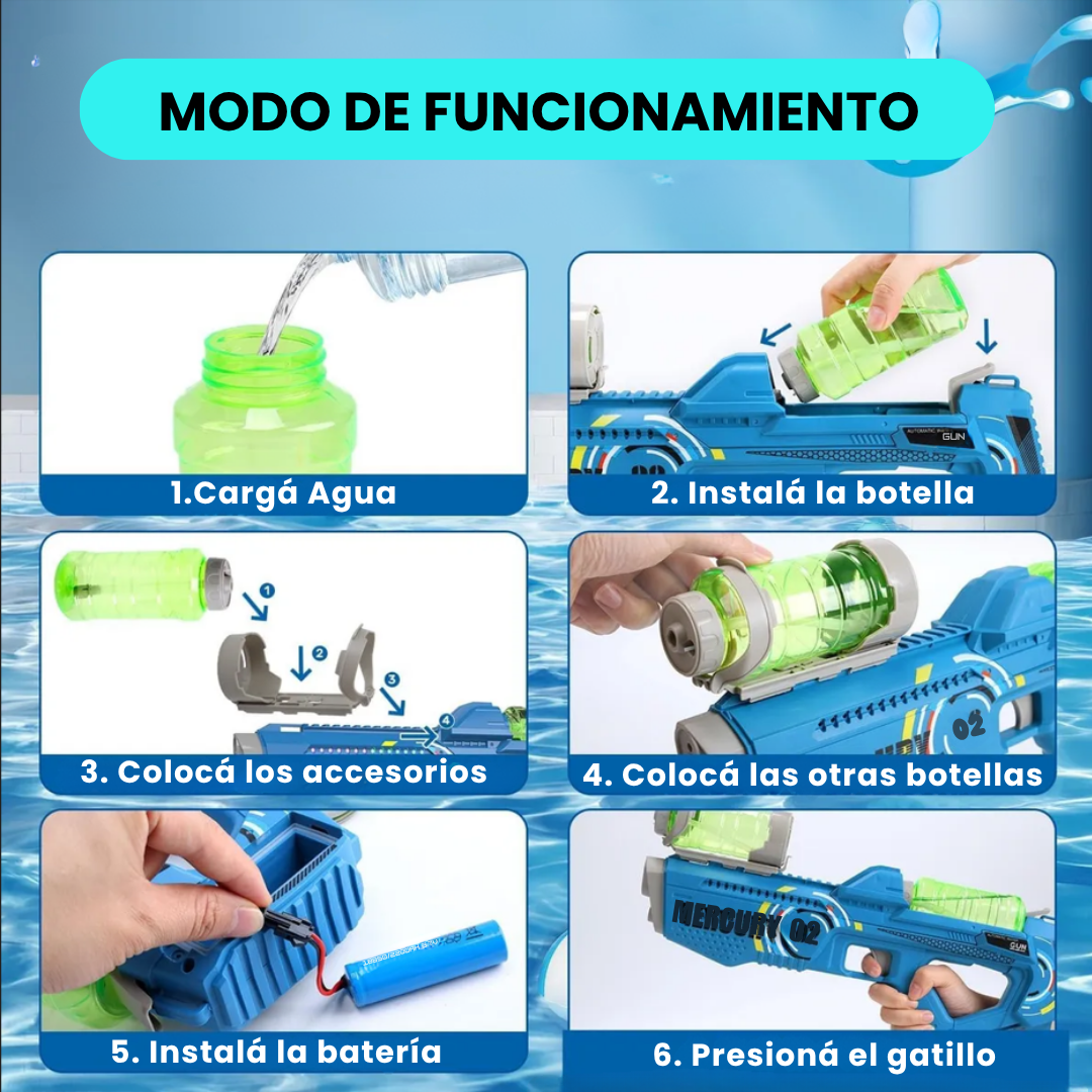 Pistola de Agua Extra Combate Luces 3 Botellas