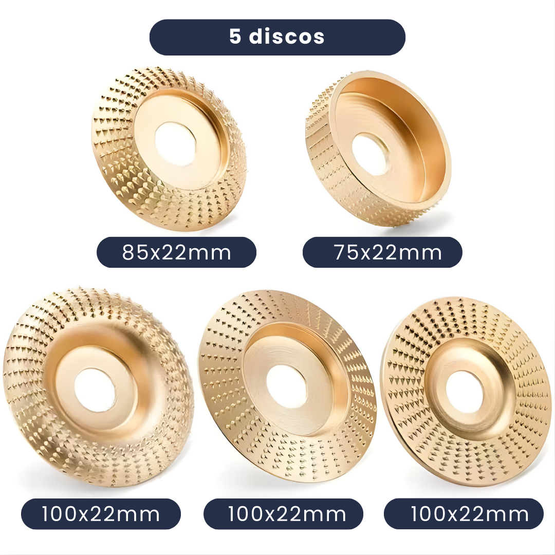 Set De 5 Discos De Molienda Angular Premium P/ Tallar Madera