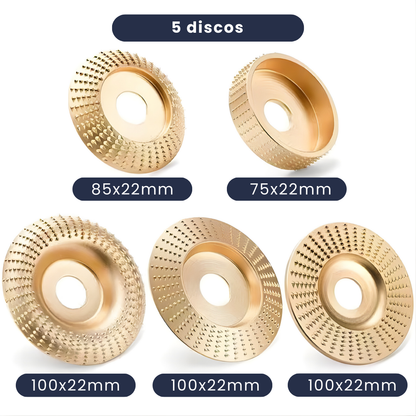Set De 5 Discos De Molienda Angular Premium P/ Tallar Madera