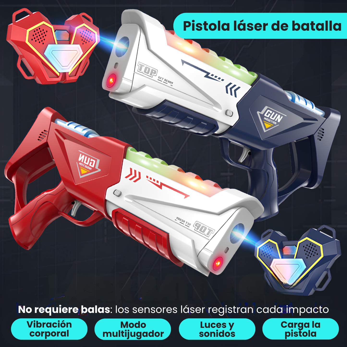 Juego Armas Laser Tira al Blanco con Chaleco Pechera y Sensores