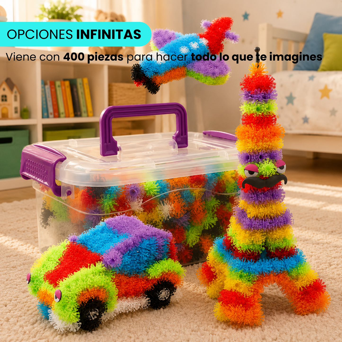 Juego de Pompones Mágicos Construcción y Creatividad 400 Piezas