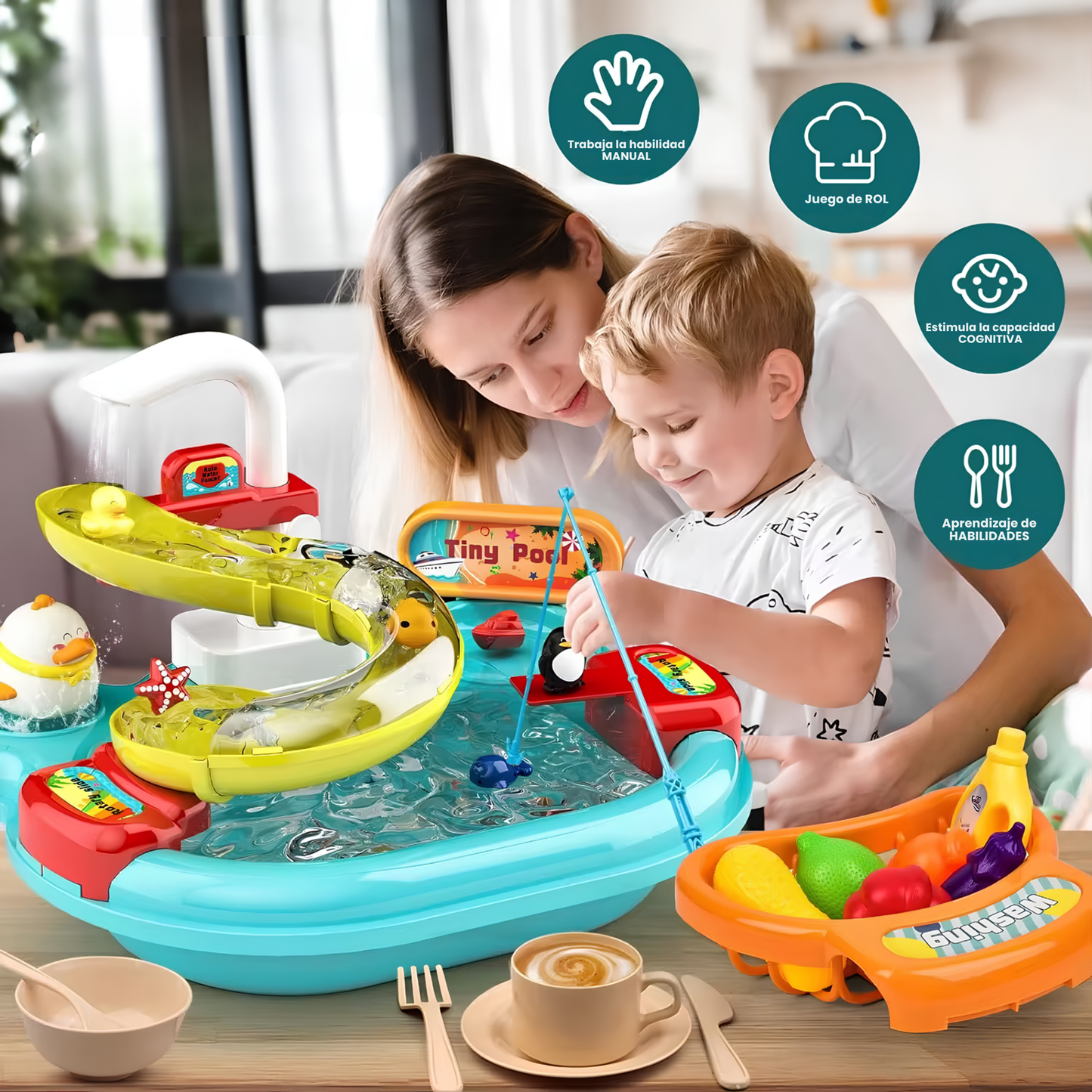Juego de Pesca y Bacha 2 en 1 con Canilla a Pilas