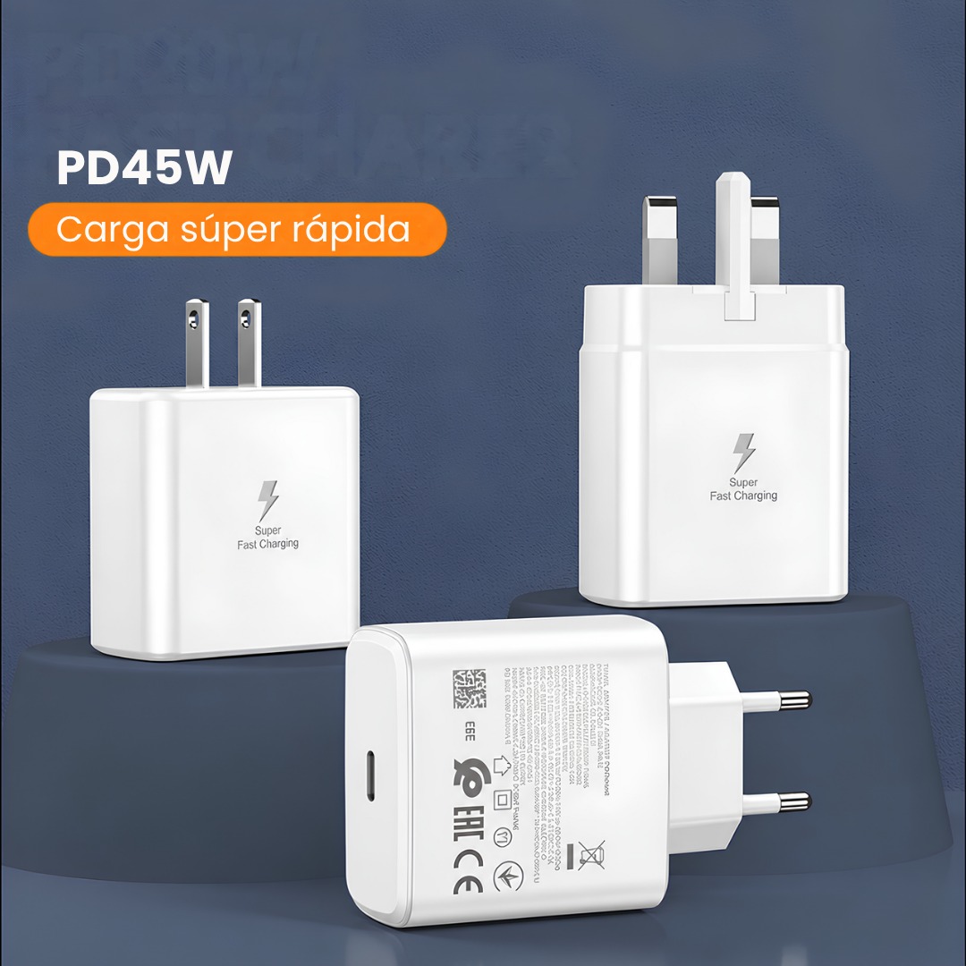 Cargador Carga Rápida 45W Tipo C + Cable 1.5 Iphone 15 16 17 18 Samsung  S22 S23 S24 S25