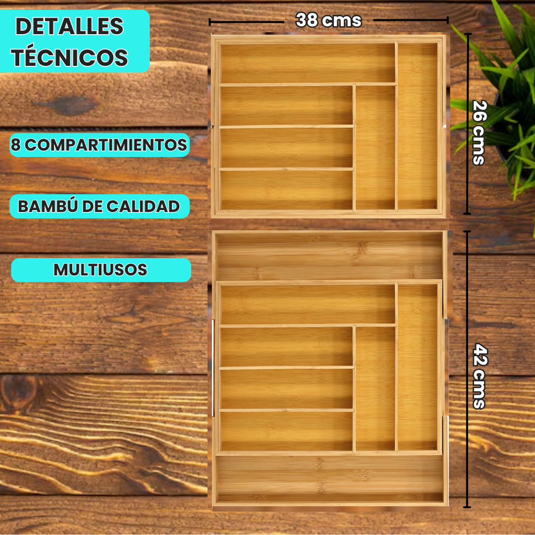 Cubiertero Organizador de cubiertos de madera extensible