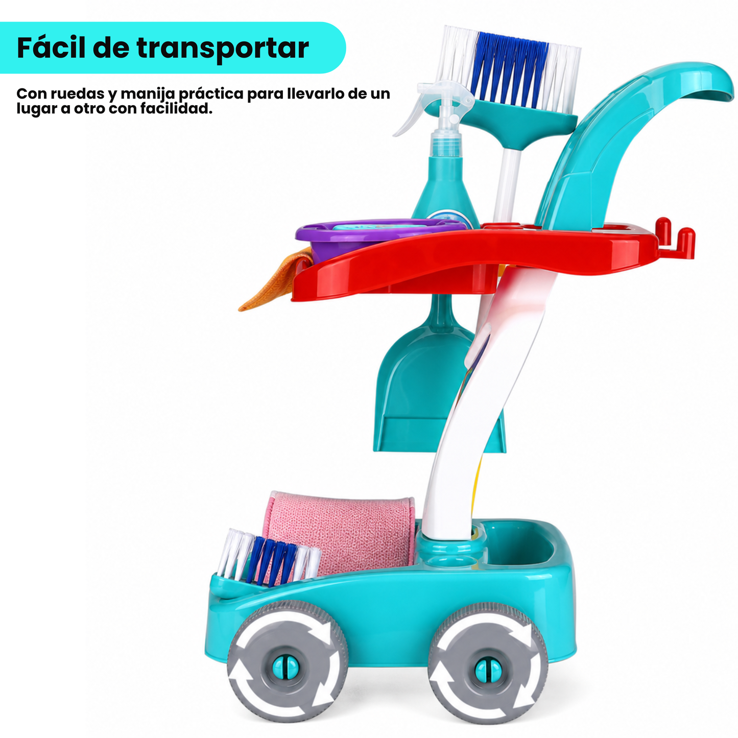 Carrito Limpieza Infantil Didáctico con Escoba y Trapeador