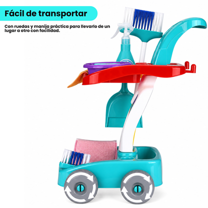 Carrito Limpieza Infantil Didáctico con Escoba y Trapeador
