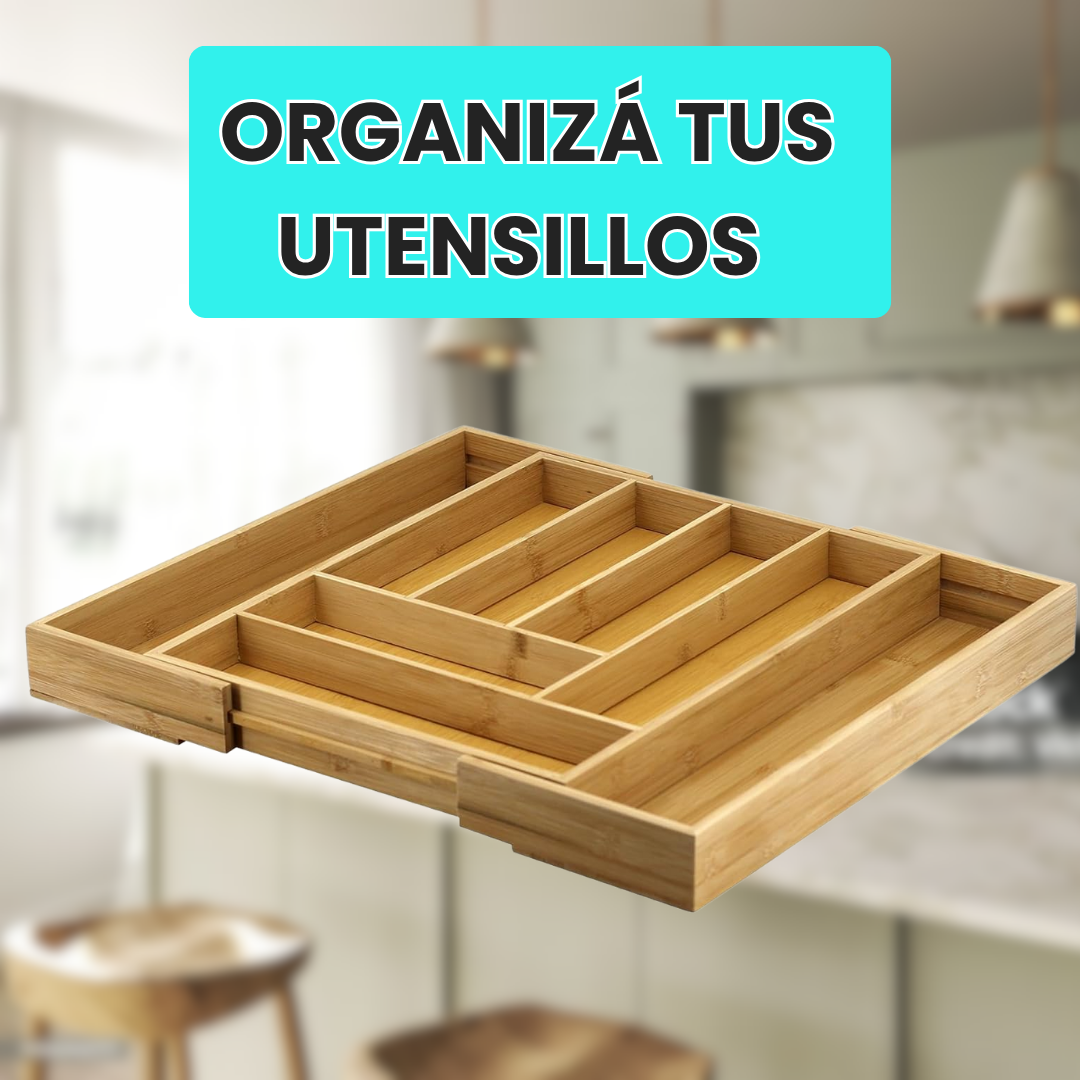Cubiertero Organizador de cubiertos de madera extensible