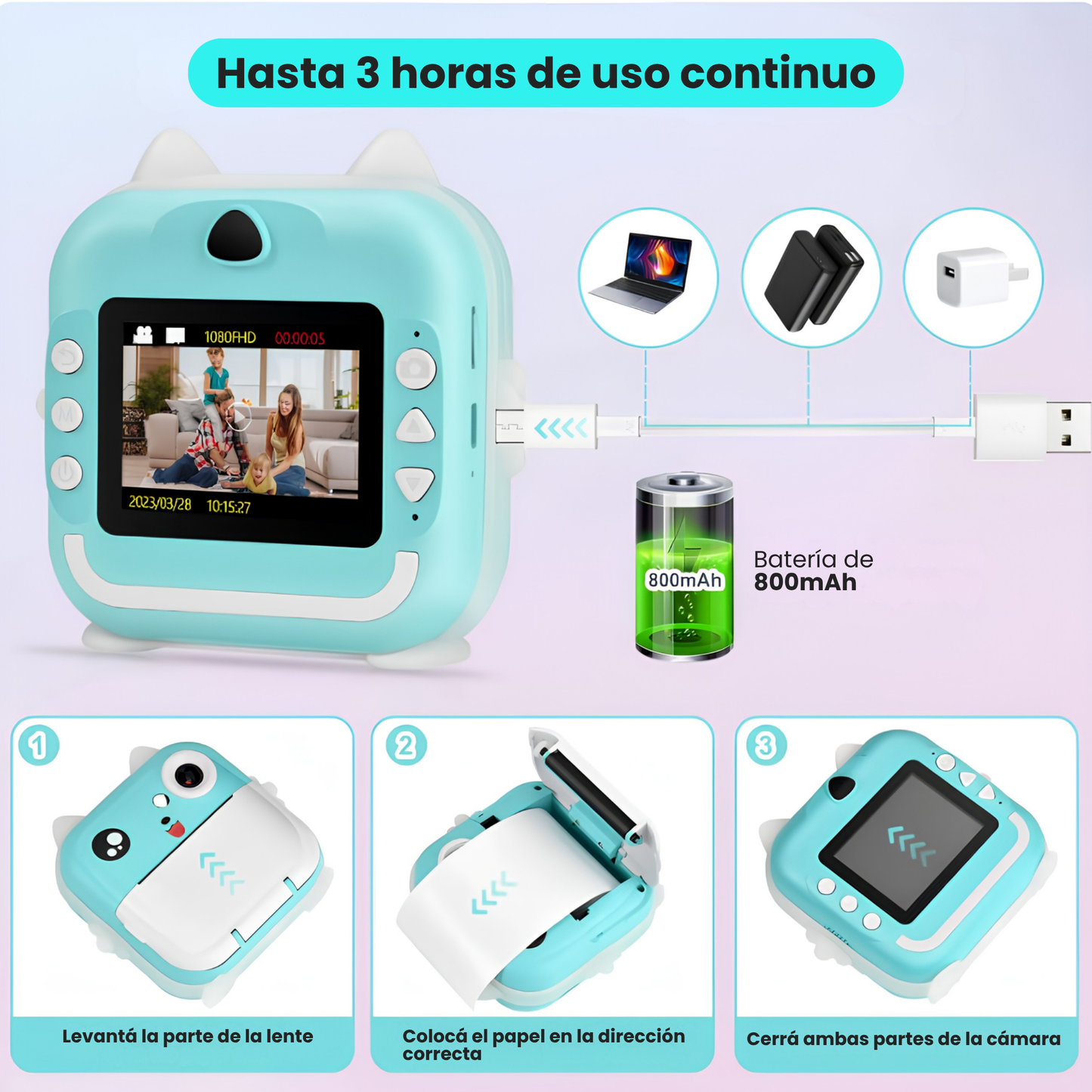 Cámara infantil de Impresión Instantánea Video 48 MP