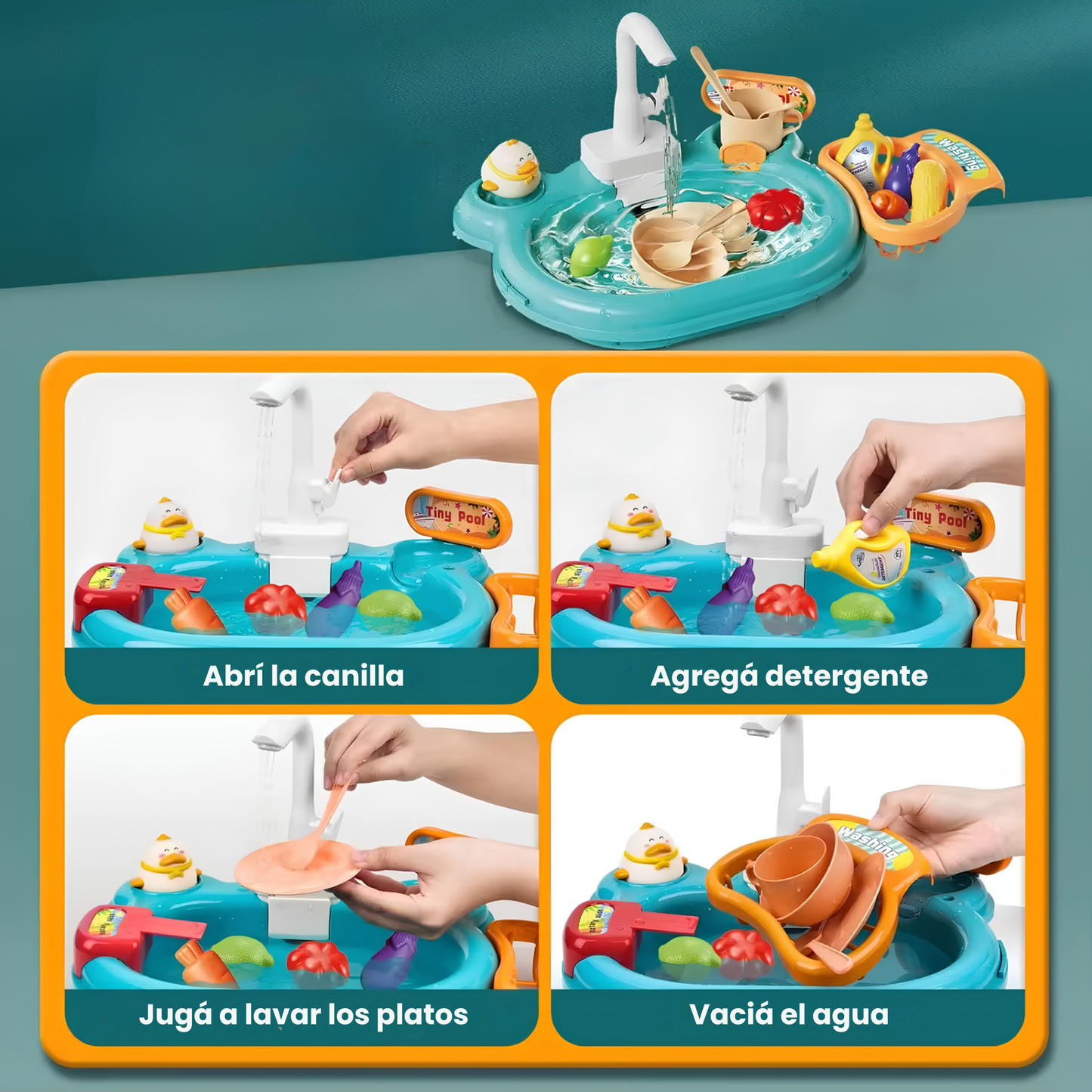 Juego de Pesca y Bacha 2 en 1 con Canilla a Pilas