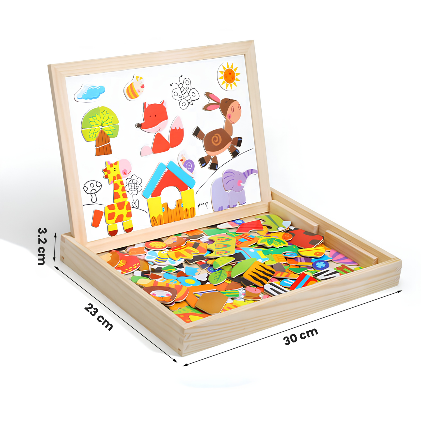Caja Pizarra Doble con Puzzle en Madera con Marcador y Tiza