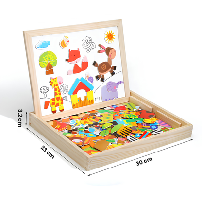 Caja Pizarra Doble con Puzzle en Madera con Marcador y Tiza