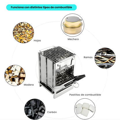 Estufa de Campamento Parrilla Plegable Acero Inoxidable