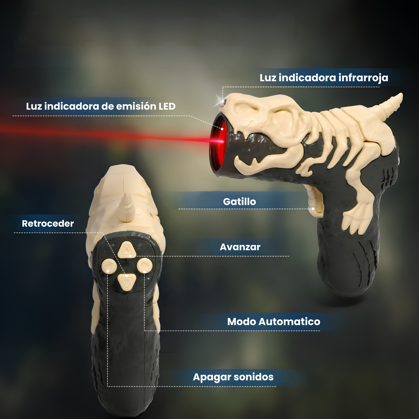 Dinosaurio a Control Remoto con Seguimiento Luz Láser para Niños