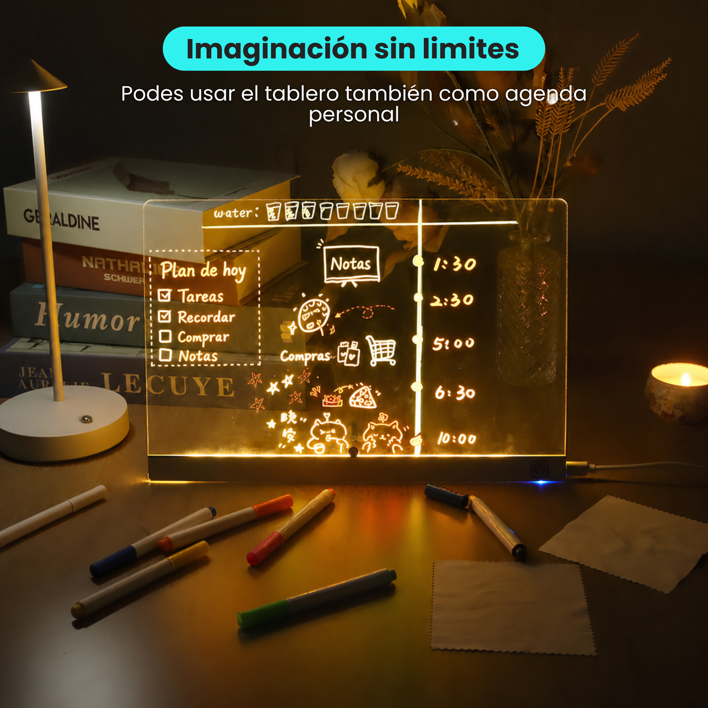 Pizarra Mágica de Dibujo Led Transparente con Colores USB