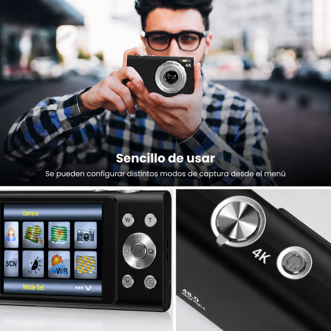 Cámara Digital 48MP 4K Con Tarjeta 32gb + 2 Baterías