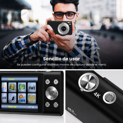 Cámara Digital 48MP 4K Con Tarjeta 32gb + 2 Baterías