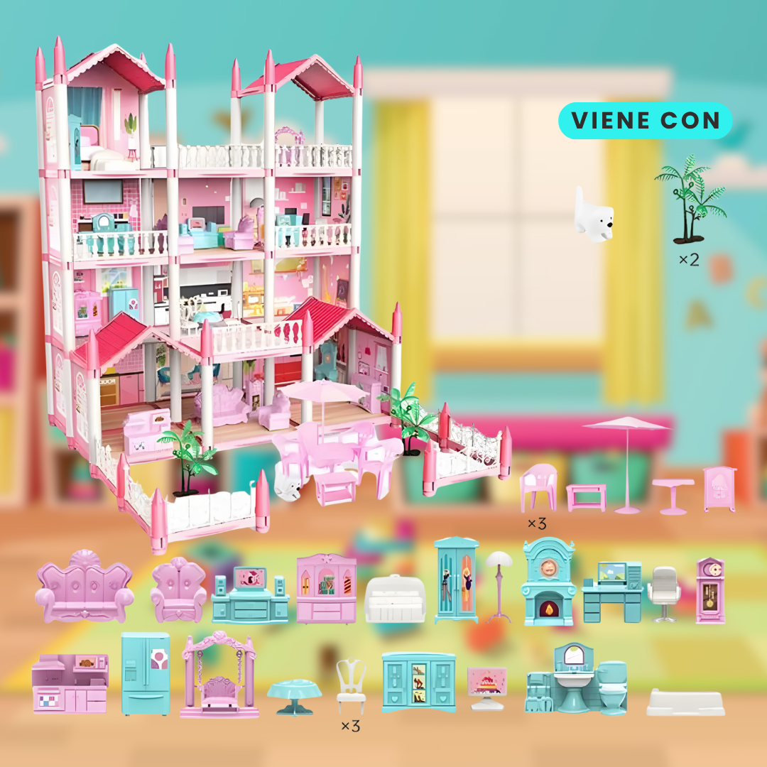 Casa de Muñecas Gigante 14 Habitaciones + 38 Accesorios