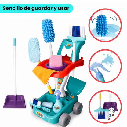 Carrito Limpieza Infantil Didáctico con Escoba y Trapeador