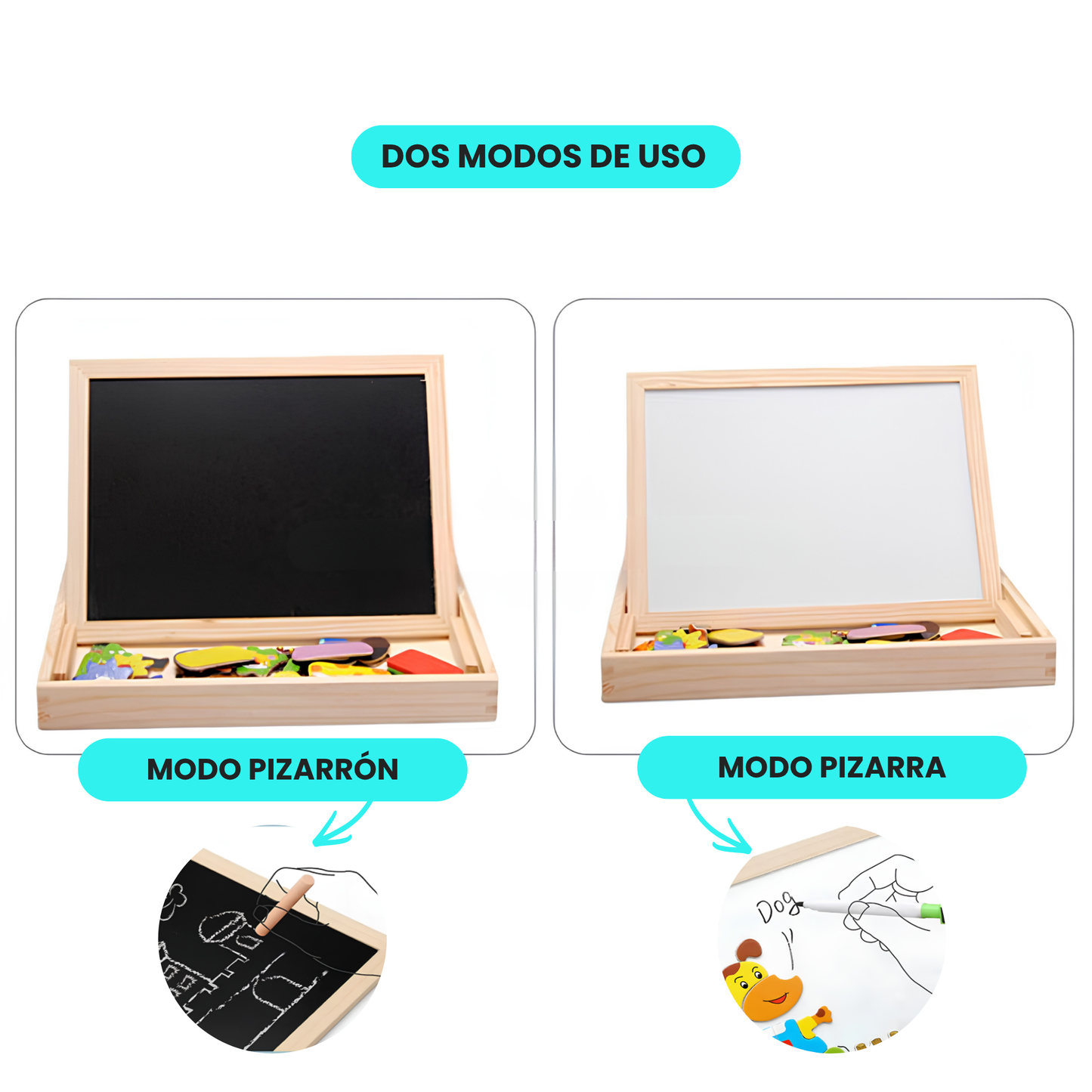 Caja Pizarra Doble con Puzzle en Madera con Marcador y Tiza