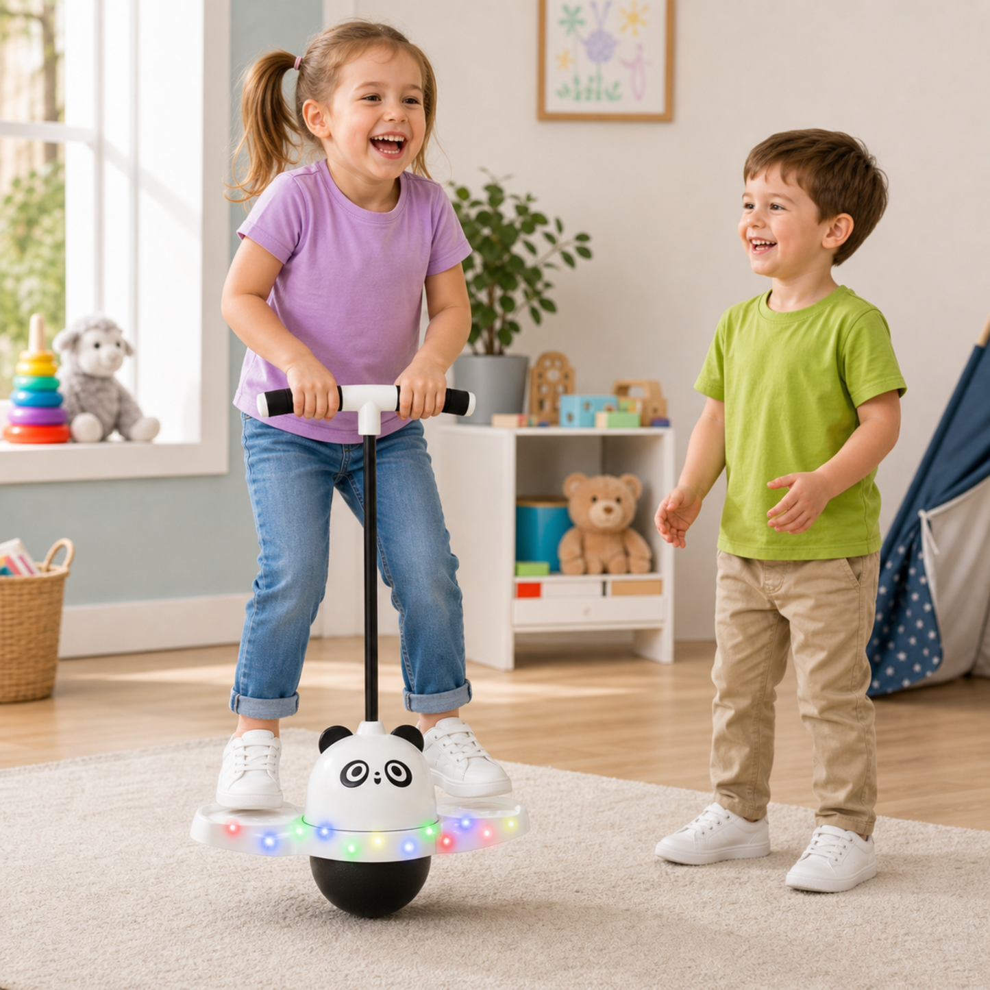 Pogo Saltarin Panda con Pelota Inflable y Luces LED