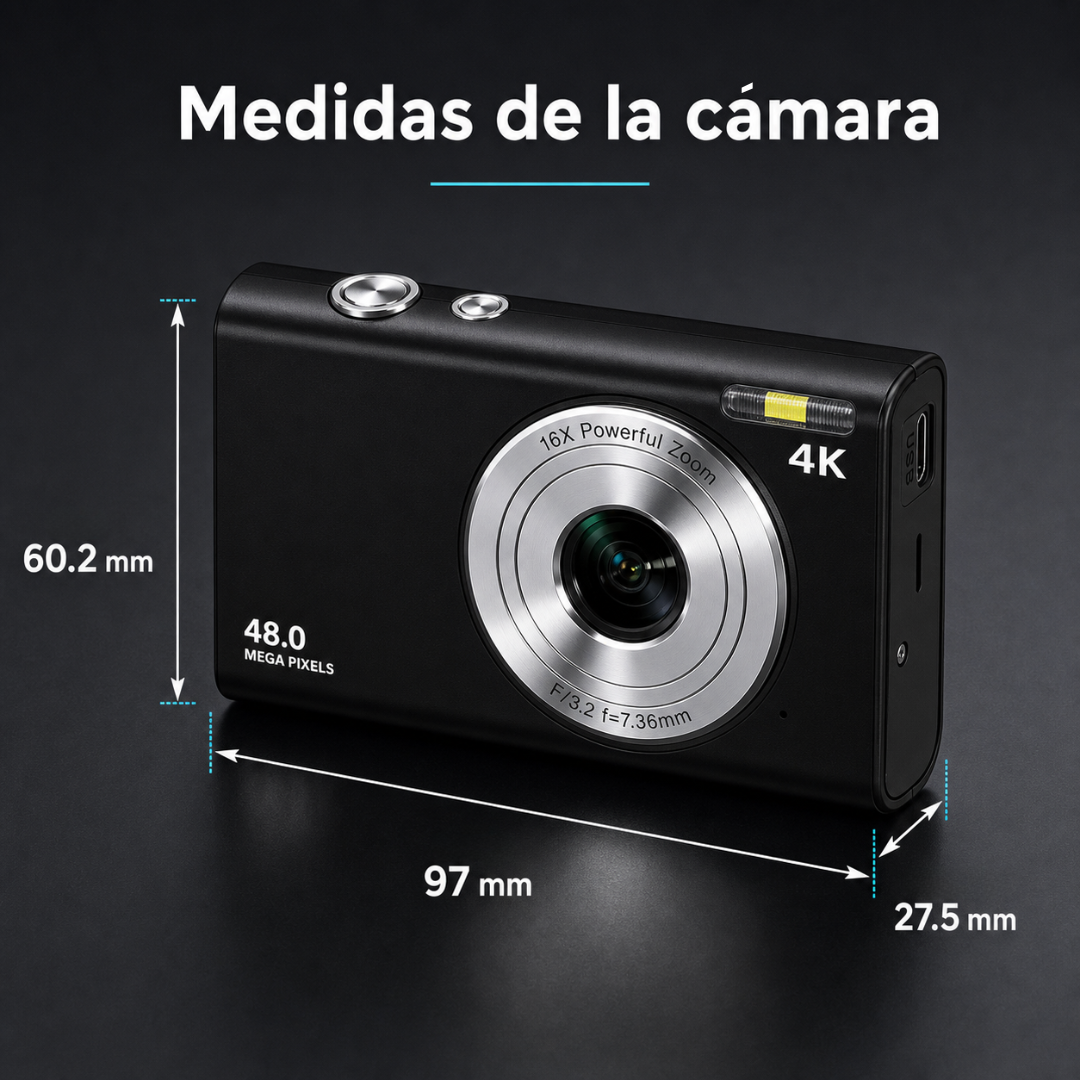 Cámara Digital 48MP 4K Con Tarjeta 32gb + 2 Baterías