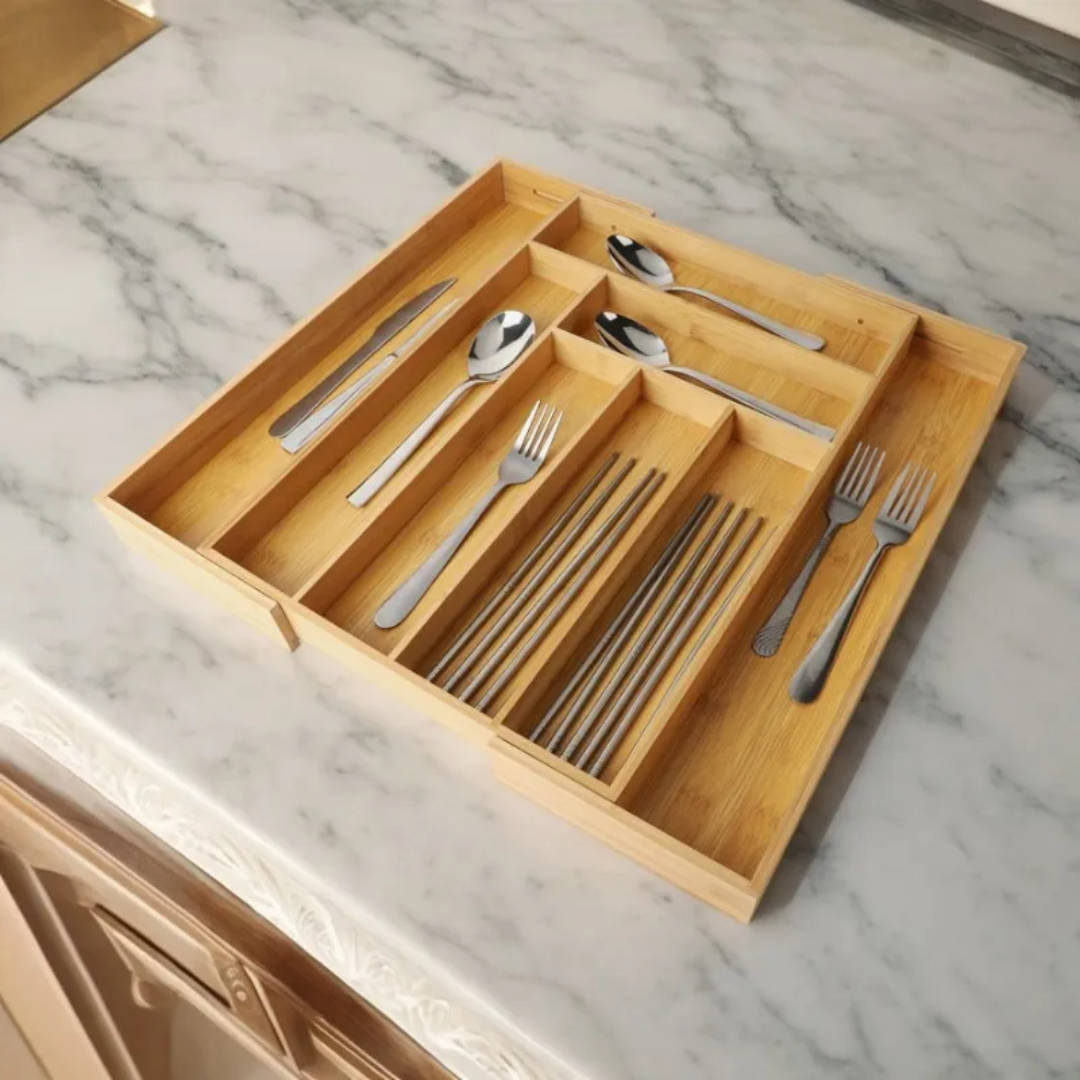 Cubiertero Organizador de cubiertos de madera extensible
