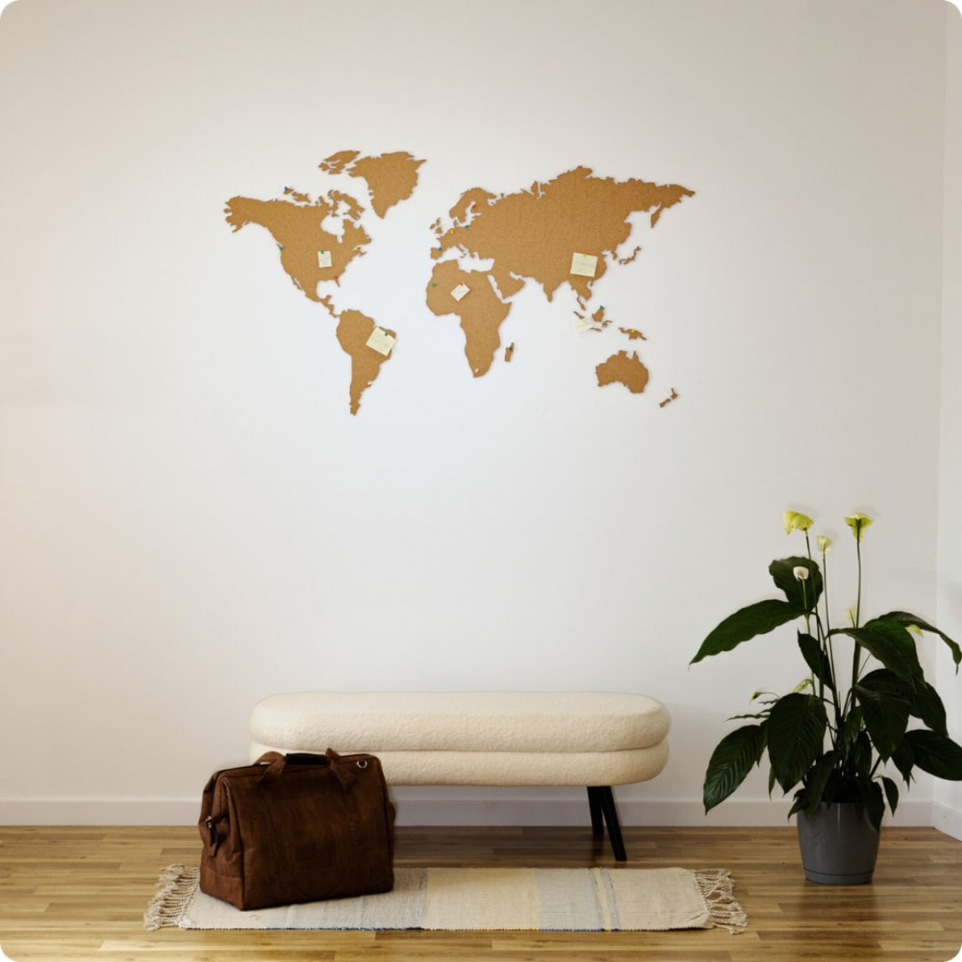 Mapamundi Viajero De Corcho Decoración Destinos Con Pins