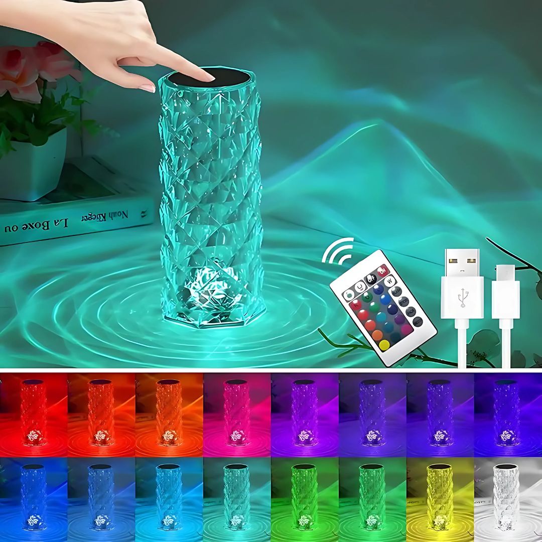 Lampara Diamante Primsa Rgb Bateria Táctil Control Velador Color De La Estructura Acrilico