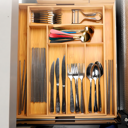 Cubiertero Organizador de cubiertos de madera extensible