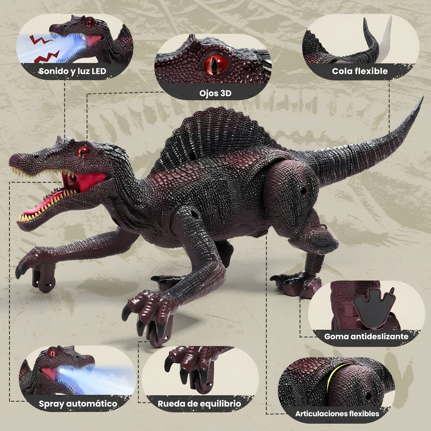 Dinosaurio a Control Remoto con Seguimiento Luz Láser para Niños