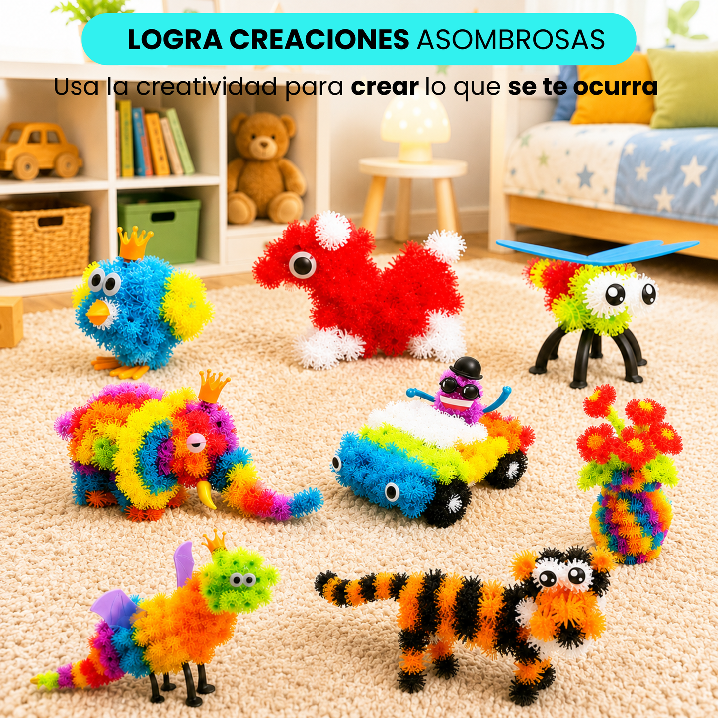 Juego de Pompones Mágicos Construcción y Creatividad 400 Piezas